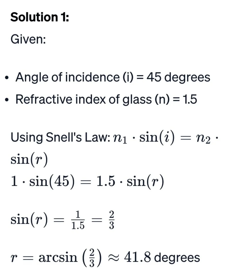 Problems from refractive index 